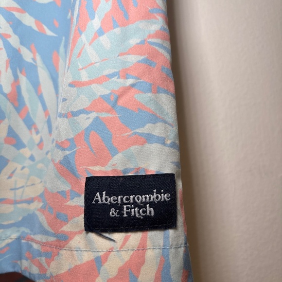 Abercrombie & Fitch Boys Blue Swim Trunks Size 9/10 Leaf Print Drawstring - Picture 2 of 5